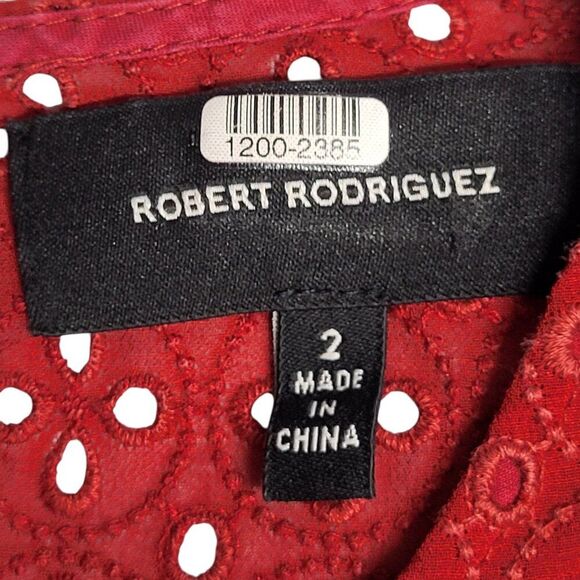 Robert Rodriguez Size 2 Designer Red Top Embroidered Eyelets Ruffles BOHO - Picture 4 of 16